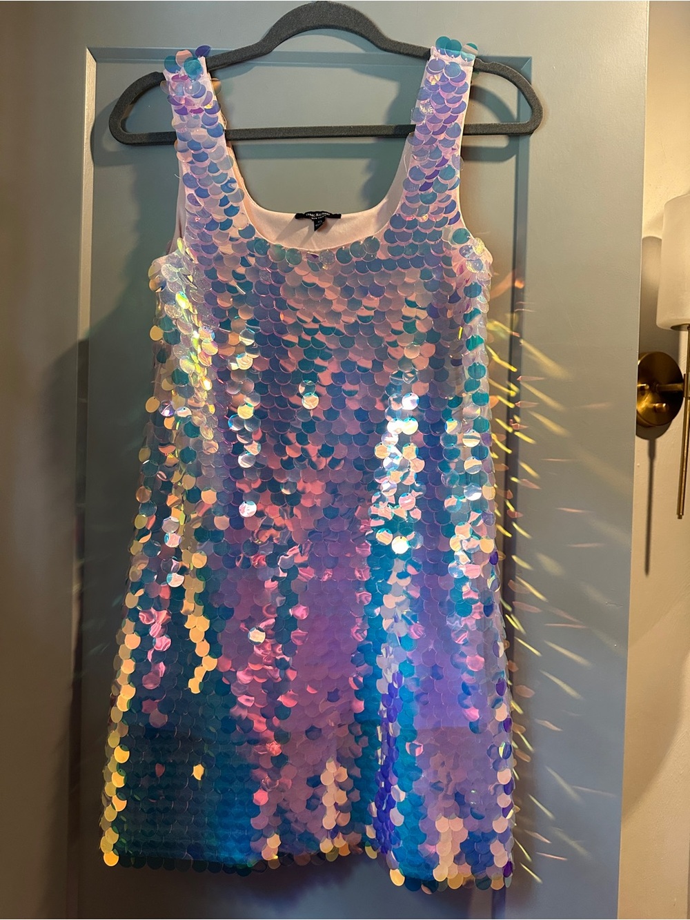 Isaac Mizrahi Iridescent Sequin Shift Dress in Pink and Blue